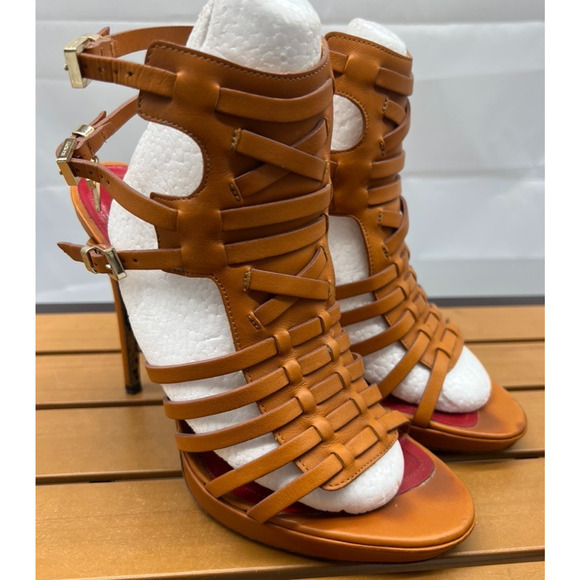 Cesare Paciotti Brown Leather Strappy Platform Sandals Size 37.5 - Picture 3 of 13